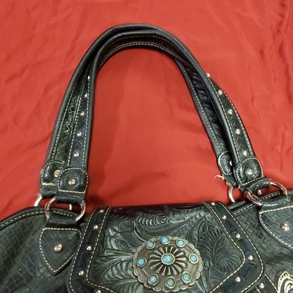 MW Black Beauty Turquoise Conch Western Purse - Picture 4 of 8